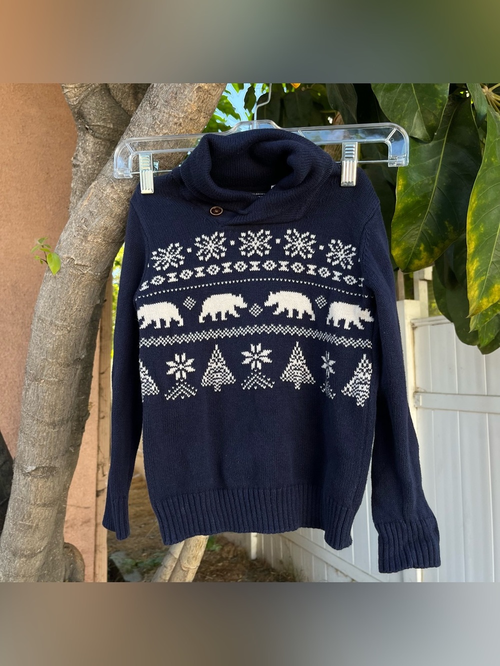 The Children's Place Polar Bear Fair Isle Shawl Sweater In Navy Blue .